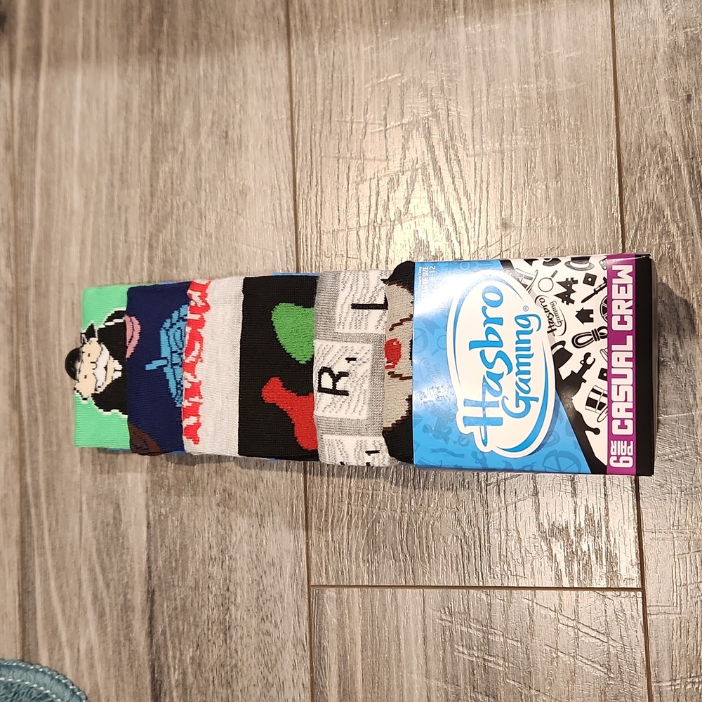 NWT Hasbro Gaming 6 pair casual crew socks Fits shoe sz 8-12